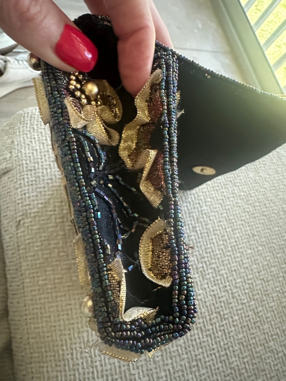 A Classy Chic Boutique Black Clutch with Gold Floral Appliqués - Picture 3 of 4